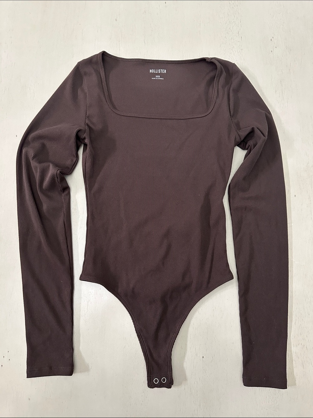 Hollister Women's Long Sleeve Square Neck Ribbed Bodysuit - Brown - XXS - NWOT